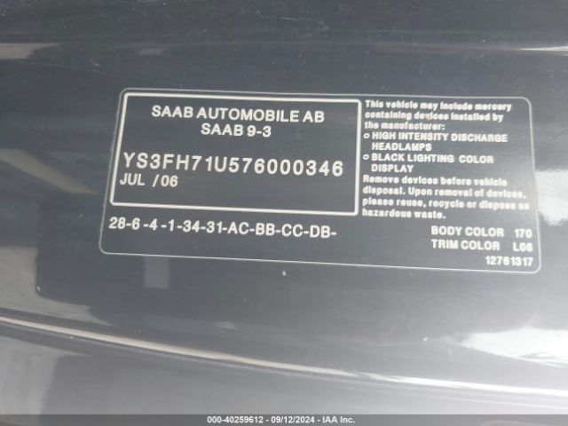 2007 SAAB 9-3 YS3FH71U576000346 Photo 8