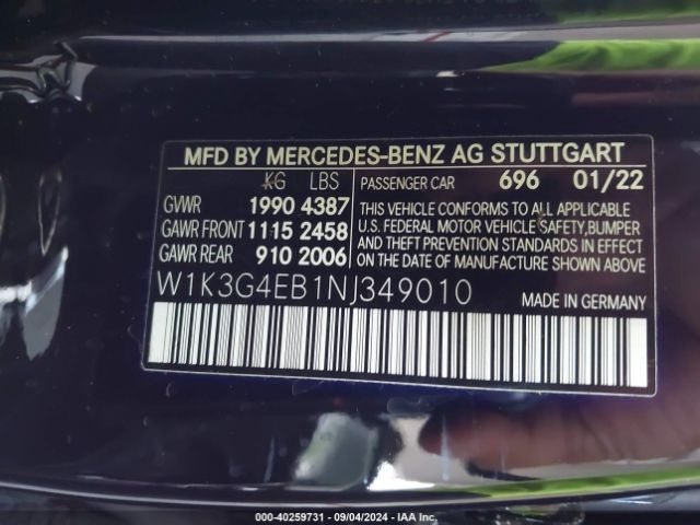 W1K3G4EB1NJ349010 Mercedes-Benz A 220