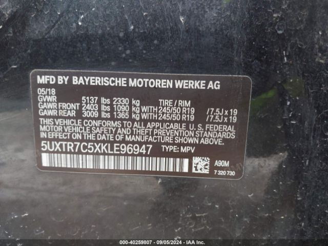 5UXTR7C5XKLE96947 BMW X3 Sdrive30i