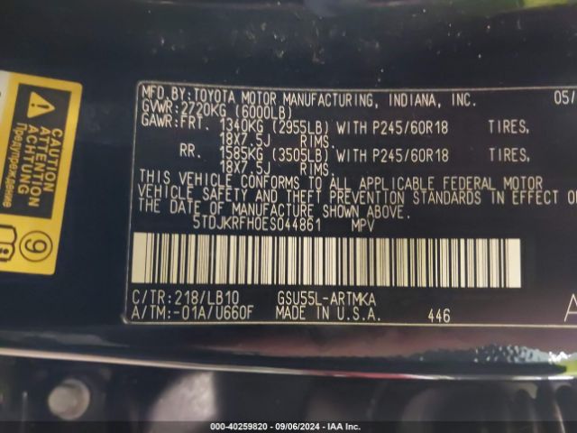 5TDJKRFH0ES044861 Toyota Highlander Xle V6
