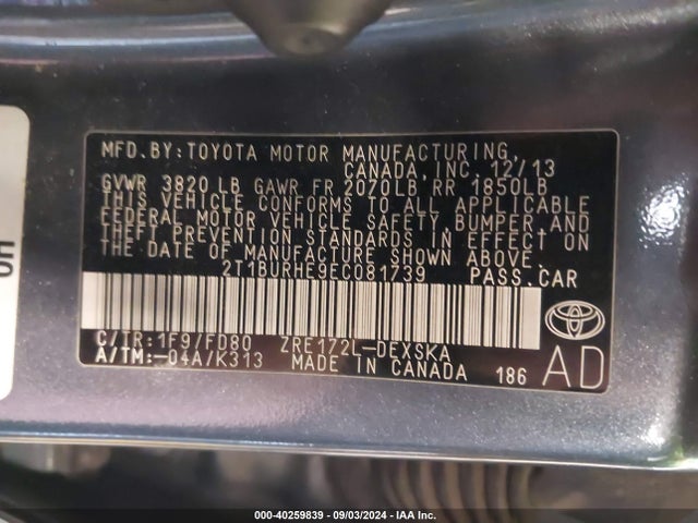 Toyota Corolla S Plus 2014 2T1BURHE9EC081739 Image 9