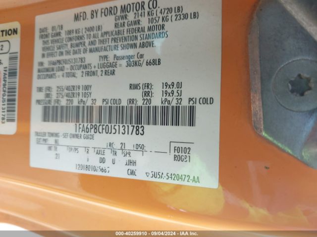 1FA6P8CF0J5131783 Ford MUSTANG GT