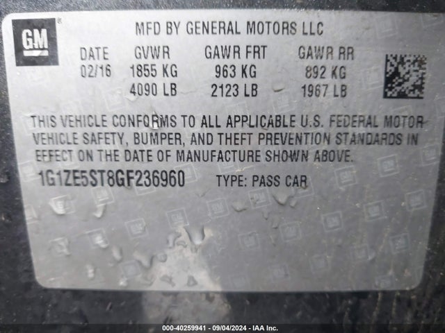 Chevrolet MALIBU 1LT 2016 1G1ZE5ST8GF236960 Image 9