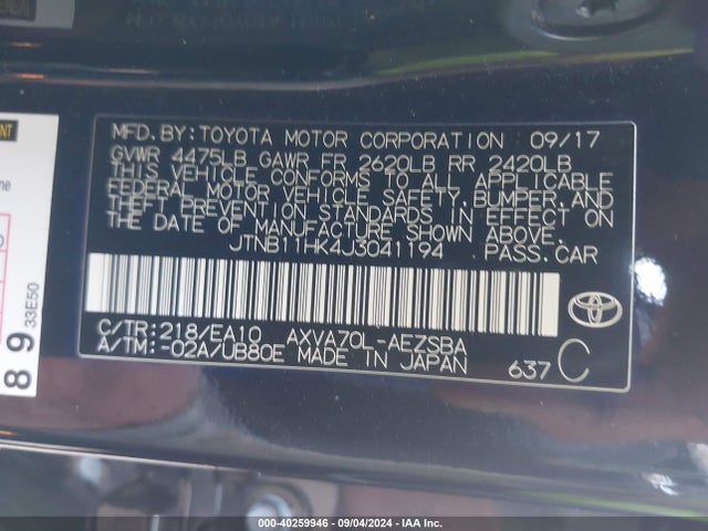Toyota CAMRY SE 2018 JTNB11HK4J3041194 Image 9
