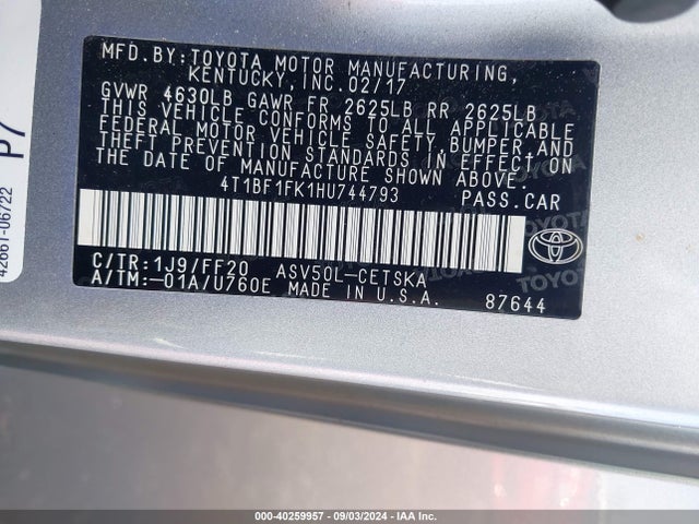 Toyota CAMRY SE 2017 4T1BF1FK1HU744793 Image 9