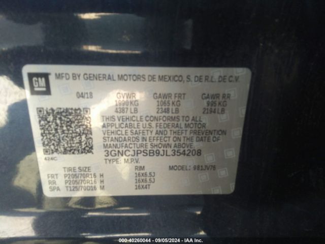 3GNCJPSB9JL354208 Chevrolet Trax Lt