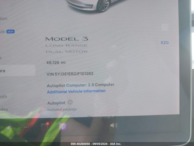 5YJ3E1EB2JF101283 Tesla Model 3 Long Range/performance