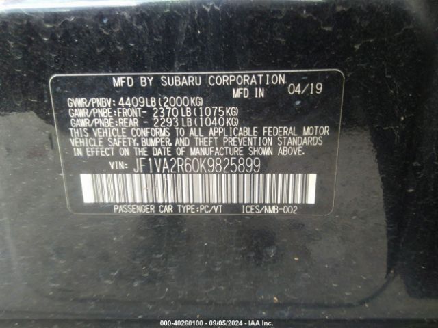 JF1VA2R60K9825899 Subaru Wrx Sti