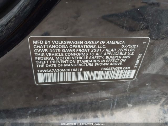 1VWSA7A30MC016319 Volkswagen Passat 2.0t Se