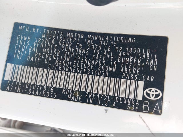 Toyota Corolla Le Plus 2015 5YFBURHE6FP314039 Image 9