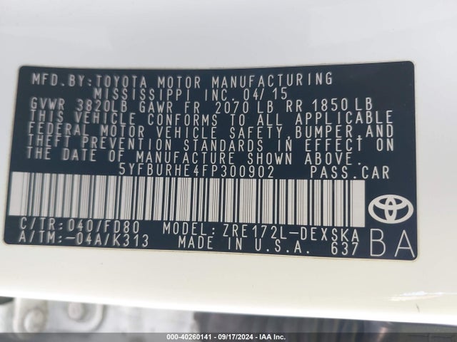 Toyota Corolla S Plus 2015 5YFBURHE4FP300902 Image 9