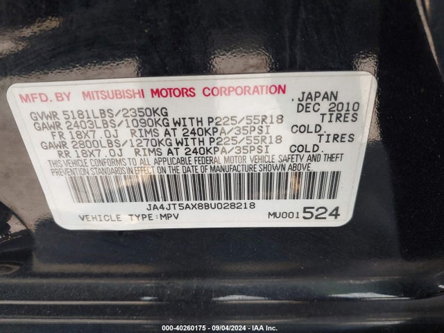 2011 MITSUBISHI OUTLANDER JA4JT5AX8BU028218 Photo 8