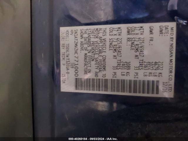 Nissan ROGUE SV 2017 5N1AT2MV2HC771000 Image 9