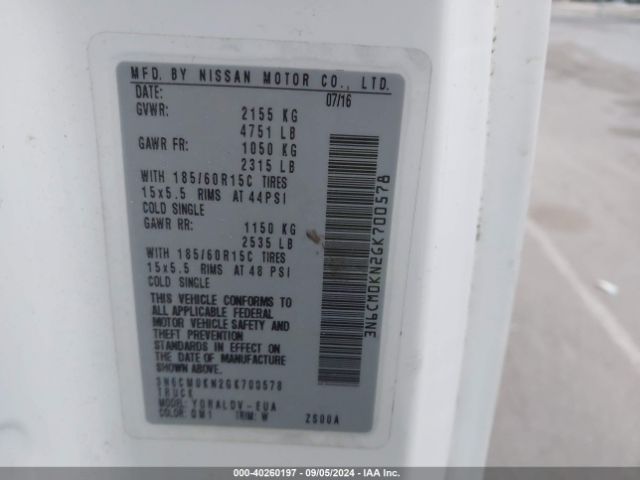 3N6CM0KN2GK700578 Nissan Nv200 S