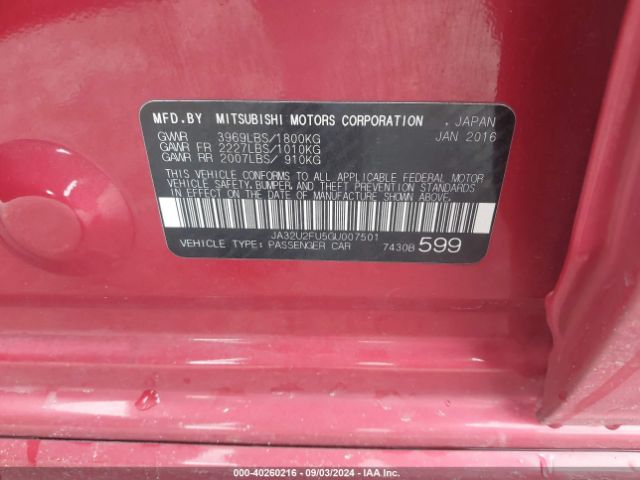 JA32U2FU5GU007501 Mitsubishi LANCER ES