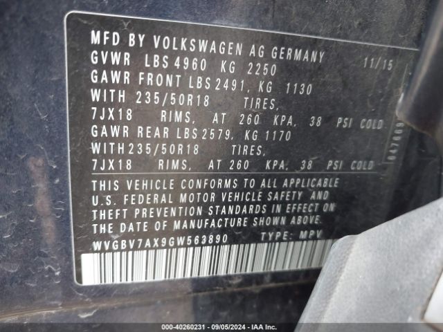 WVGBV7AX9GW563890 Volkswagen TIGUAN SE