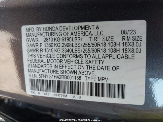 5FNYG1H42RB001158 Honda Pilot Awd Ex-l
