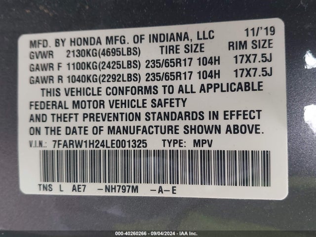Honda Cr-v 2wd Lx 2020 7FARW1H24LE001325 Image 9