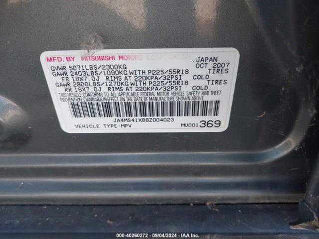 2008 MITSUBISHI OUTLANDER JA4MS41X88Z004023 Photo 8