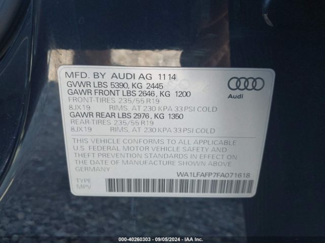 WA1LFAFP7FA071618 Audi Q5 2.0t Premium