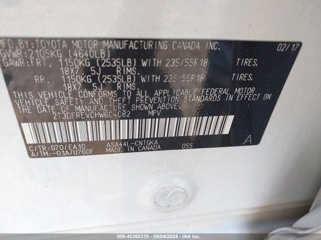 Toyota Rav4 Limited 2017 2T3DFREV0HW604082 Image 9