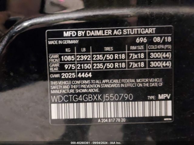 WDCTG4GBXKJ550790 Mercedes-Benz Gla 250 4matic
