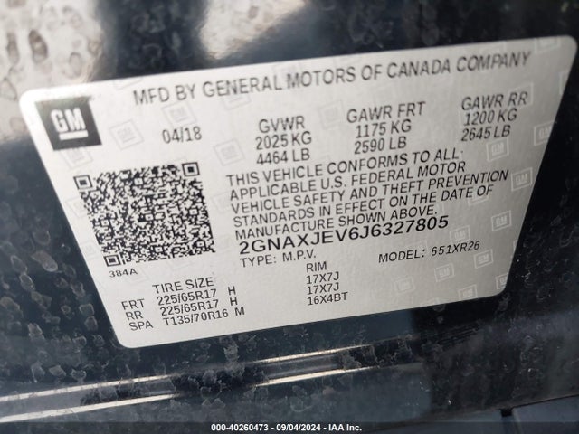 Chevrolet EQUINOX LT 2018 2GNAXJEV6J6327805 Image 9