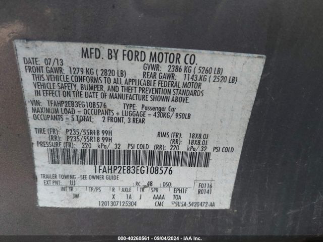 1FAHP2E83EG108576 Ford TAURUS SEL
