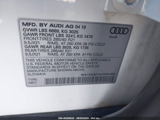 WA1VAAF72JD041862 Audi Q7 3.0t Premium