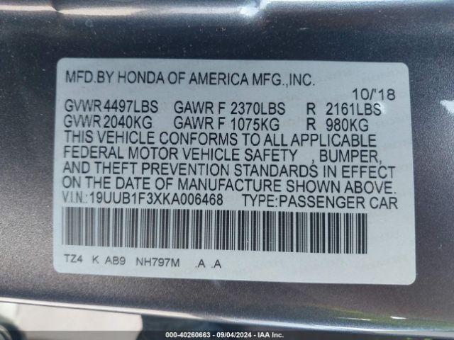 19UUB1F3XKA006468 Acura Tlx Standard