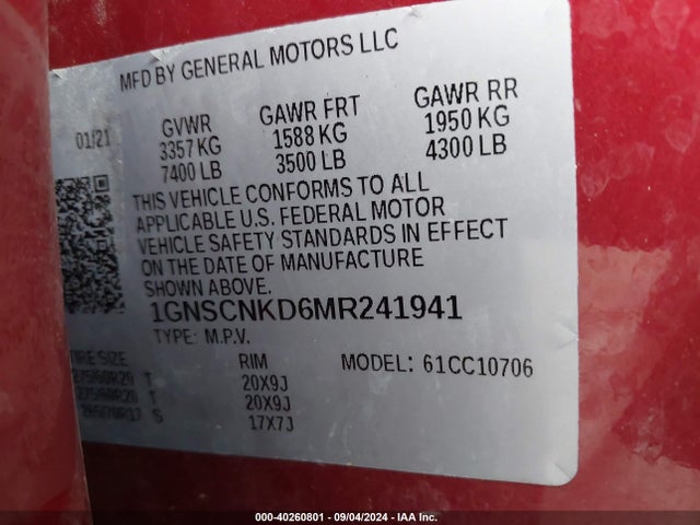 Chevrolet Tahoe 2wd Lt 2021 1GNSCNKD6MR241941 Image 9