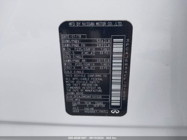 3PCAJ5M34KF101520 Infiniti Qx50 Essential