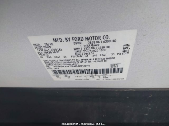 1FM5K8HT5JGC81374 Ford Explorer Platinum
