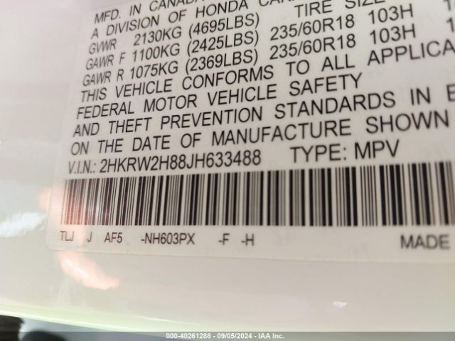2HKRW2H88JH633488 Honda Cr-v Ex-l/ex-l Navi