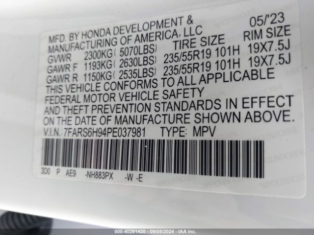 7FARS6H94PE037981 Honda Cr-v Hybrid Sport Touring