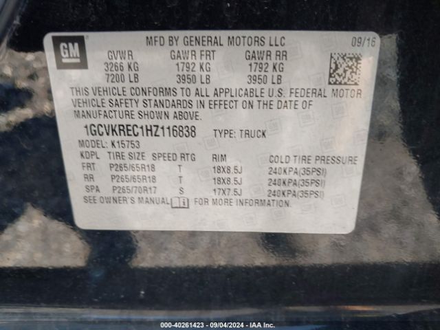 1GCVKREC1HZ116838 Chevrolet Silverado 1500 2lt