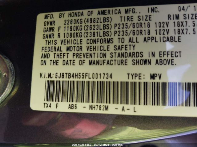 5J8TB4H55FL001734 Acura RDX