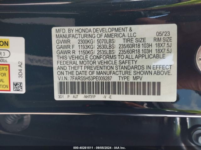 7FARS5H53PE009287 Honda Cr-v Hybrid Sport