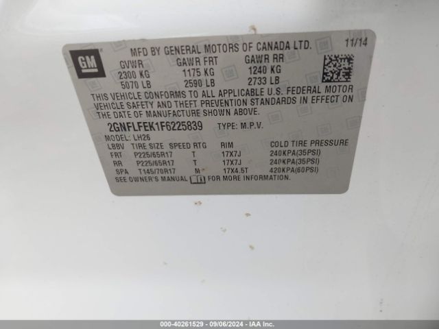 2GNFLFEK1F6225839 Chevrolet EQUINOX 1LT