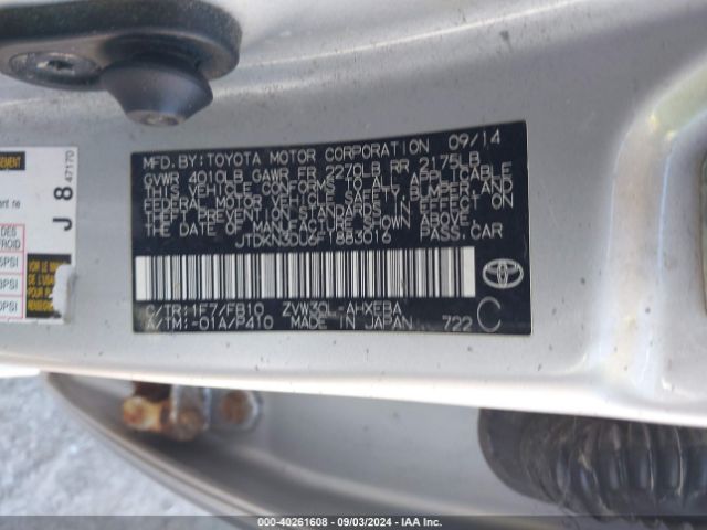 JTDKN3DU6F1883016 Toyota Prius Three