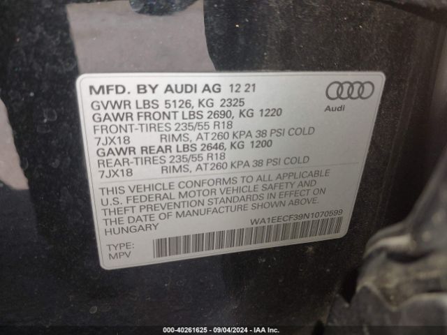 WA1EECF39N1070599 Audi Q3 Premium Plus 45 Tfsi S Line Quattro Tiptronic