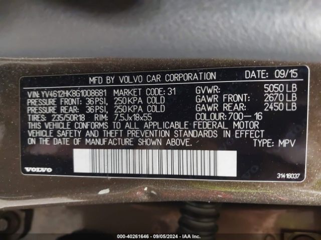 YV4612HK8G1008681 Volvo V60 Cross Country T5