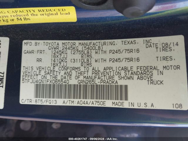 5TFJU4GN1FX065540 Toyota Tacoma Prerunner V6
