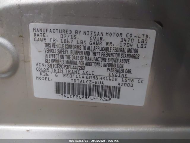 3N1CE2CP3FL447262 Nissan Versa Note S Plus