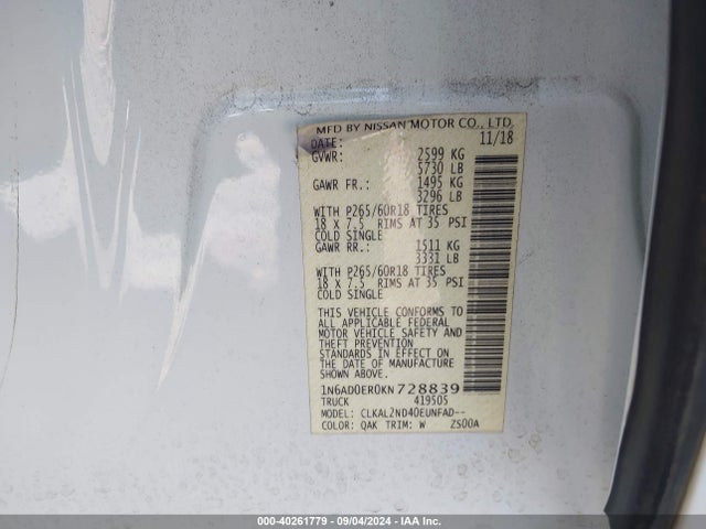 Nissan Frontier Sv 2019 1N6AD0ER0KN728839 Image 9