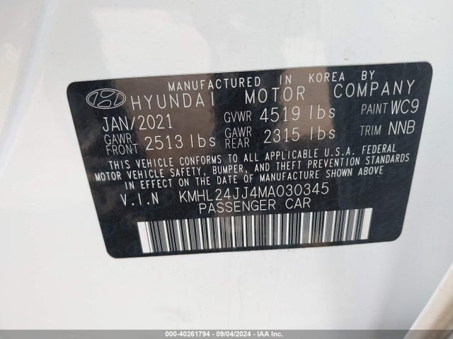 Hyundai Sonata Blue 2021 KMHL24JJ4MA030345 Image 9
