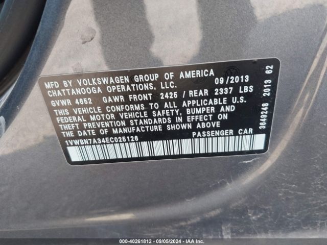 1VWBN7A34EC025126 Volkswagen Passat 2.0l Tdi Se