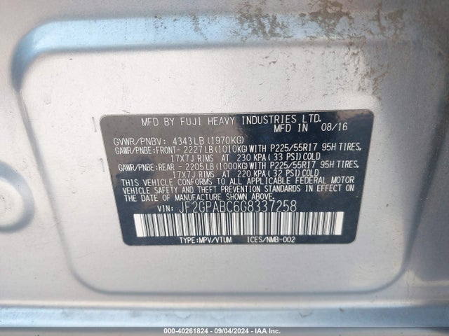 Subaru Crosstrek 2.0i Premium 2016 JF2GPABC6G8337258 Image 9