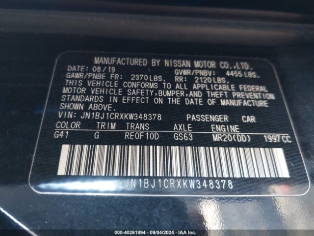 JN1BJ1CRXKW348378 Nissan Rogue Sport Sv