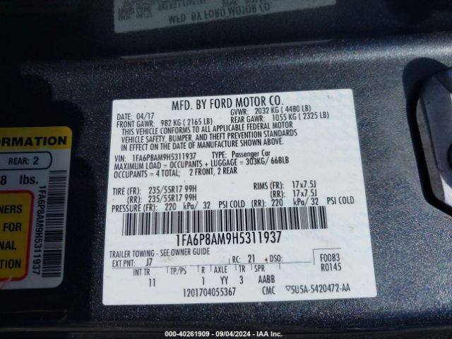 1FA6P8AM9H5311937 Ford Mustang V6